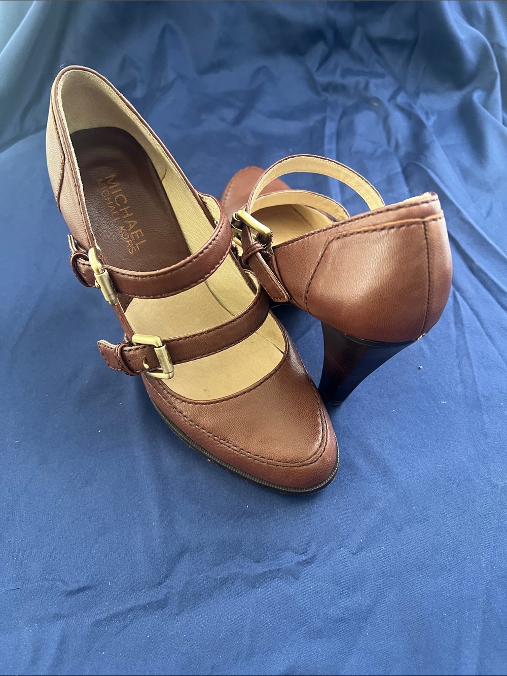 Michael Kors Chestnut Leather Double-Strap Mary Jane pumps - Picture 2 of 4